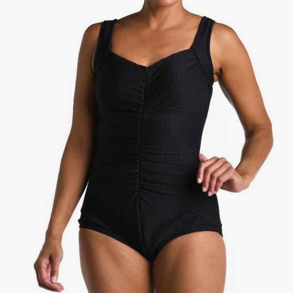 Azul By Maxine Of Hollywood Women's Spa Shirred Girl Leg One Piece Swimsuit 24W